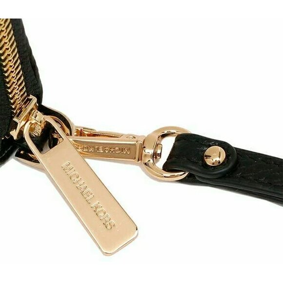 S Michael Kors Jet Set Travel Phone Case Wallet Wristlet Black Leather / Gold FS - Picture 8 of 8